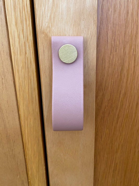 Cupboard door drawer pull, made with apple leather